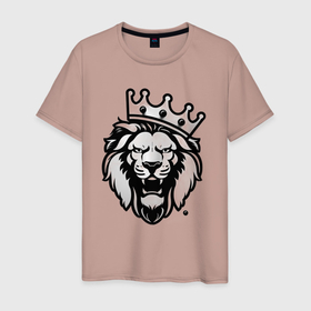 Мужская футболка хлопок с принтом Грозный лев в Санкт-Петербурге, 100% хлопок | прямой крой, круглый вырез горловины, длина до линии бедер, слегка спущенное плечо. | 