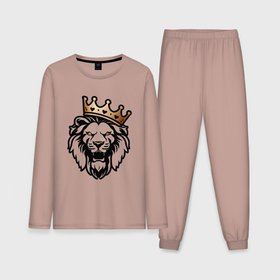 Мужская пижама с лонгсливом хлопок с принтом Грозный лев в короне в Кировске,  |  | 