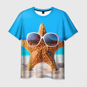 Мужская футболка 3D с принтом Морская звезда в Новосибирске, 100% полиэфир | прямой крой, круглый вырез горловины, длина до линии бедер | Тематика изображения на принте: 