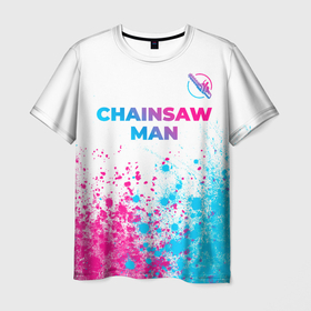 Мужская футболка 3D с принтом Chainsaw Man neon gradient style: символ сверху в Кировске, 100% полиэфир | прямой крой, круглый вырез горловины, длина до линии бедер | 