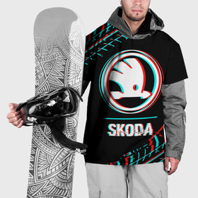Накидка на куртку 3D с принтом Значок Skoda в стиле glitch на темном фоне в Тюмени, 100% полиэстер |  | Тематика изображения на принте: 