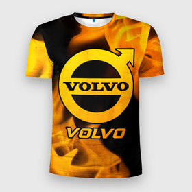 Мужская футболка 3D Slim с принтом Volvo   gold gradient в Белгороде, 100% полиэстер с улучшенными характеристиками | приталенный силуэт, круглая горловина, широкие плечи, сужается к линии бедра | Тематика изображения на принте: 