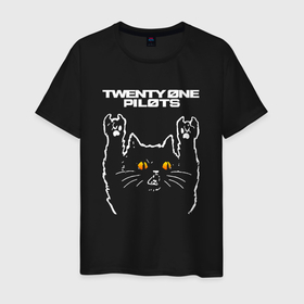 Светящаяся мужская футболка с принтом Twenty One Pilots rock cat в Рязани,  |  | Тематика изображения на принте: 