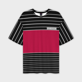 Мужская футболка oversize 3D с принтом Красно черный полосатый узор с лейблом Спортклуб в Кировске,  |  | 
