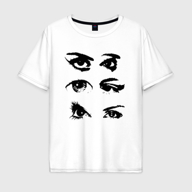 Мужская футболка хлопок Oversize с принтом Black contoured eyes в Новосибирске, 100% хлопок | свободный крой, круглый ворот, “спинка” длиннее передней части | Тематика изображения на принте: 