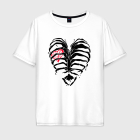 Мужская футболка хлопок Oversize с принтом Black ribs with a heart inside в Петрозаводске, 100% хлопок | свободный крой, круглый ворот, “спинка” длиннее передней части | 