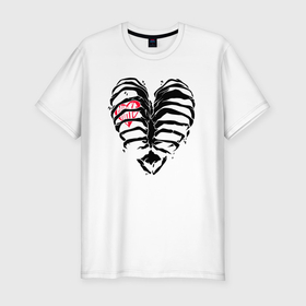 Мужская футболка хлопок Slim с принтом Black ribs with a heart inside в Петрозаводске, 92% хлопок, 8% лайкра | приталенный силуэт, круглый вырез ворота, длина до линии бедра, короткий рукав | 