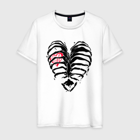Мужская футболка хлопок с принтом Black ribs with a heart inside в Петрозаводске, 100% хлопок | прямой крой, круглый вырез горловины, длина до линии бедер, слегка спущенное плечо. | 