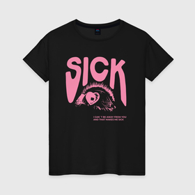 Светящаяся женская футболка с принтом Sick i can t away from you pink в Петрозаводске,  |  | 