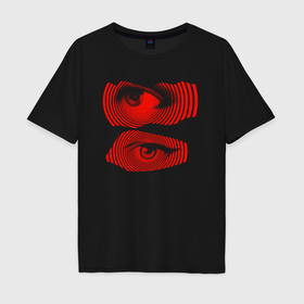 Мужская футболка хлопок Oversize с принтом Red eyes are an illusion в Курске, 100% хлопок | свободный крой, круглый ворот, “спинка” длиннее передней части | Тематика изображения на принте: 