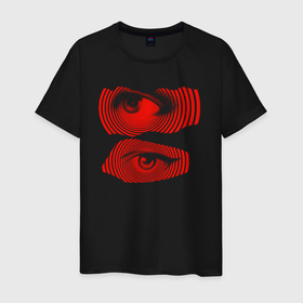 Мужская футболка хлопок с принтом Red eyes are an illusion в Петрозаводске, 100% хлопок | прямой крой, круглый вырез горловины, длина до линии бедер, слегка спущенное плечо. | 