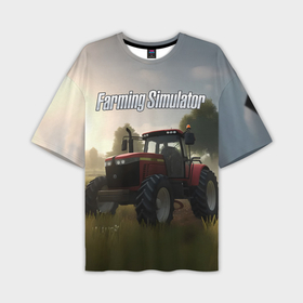 Мужская футболка oversize 3D с принтом Farming Simulator   Красный трактор в Петрозаводске,  |  | 