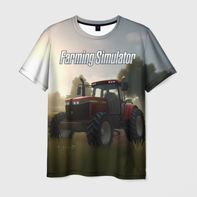 Мужская футболка 3D с принтом Farming Simulator   Красный трактор в Петрозаводске, 100% полиэфир | прямой крой, круглый вырез горловины, длина до линии бедер | 