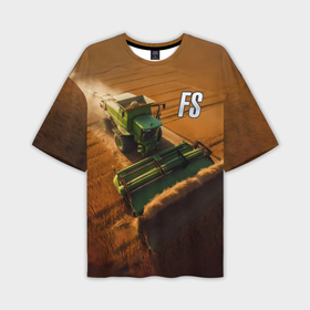 Мужская футболка oversize 3D с принтом Farming Simulator   Зеленый трактор в Петрозаводске,  |  | 