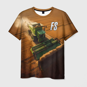 Мужская футболка 3D с принтом Farming Simulator   Зеленый трактор в Петрозаводске, 100% полиэфир | прямой крой, круглый вырез горловины, длина до линии бедер | 