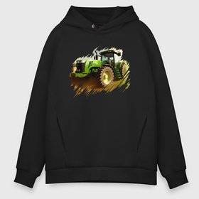 Мужское худи Oversize хлопок с принтом Farming Simulator   brushstroke в Новосибирске, френч-терри — 70% хлопок, 30% полиэстер. Мягкий теплый начес внутри —100% хлопок | боковые карманы, эластичные манжеты и нижняя кромка, капюшон на магнитной кнопке | Тематика изображения на принте: 