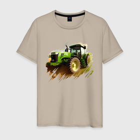 Мужская футболка хлопок с принтом Farming Simulator   brushstroke в Тюмени, 100% хлопок | прямой крой, круглый вырез горловины, длина до линии бедер, слегка спущенное плечо. | 