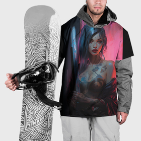 Накидка на куртку 3D с принтом девушка самурай  с катаной , 100% полиэстер |  | 