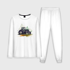 Мужская пижама с лонгсливом хлопок с принтом Farming Simulator   Tractor and mountains в Кировске,  |  | 