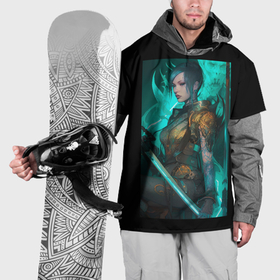 Накидка на куртку 3D с принтом девушка с мечом киберпанк в Белгороде, 100% полиэстер |  | Тематика изображения на принте: 