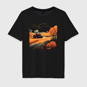 Мужская футболка хлопок Oversize с принтом Farming Simulator   Осень в Кировске, 100% хлопок | свободный крой, круглый ворот, “спинка” длиннее передней части | Тематика изображения на принте: 