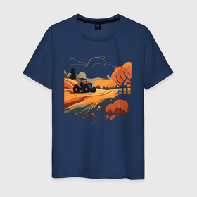 Мужская футболка хлопок с принтом Farming Simulator   Осень в Тюмени, 100% хлопок | прямой крой, круглый вырез горловины, длина до линии бедер, слегка спущенное плечо. | 