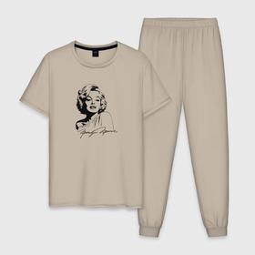 Мужская пижама хлопок с принтом Мэрилин Монро силуэт в Санкт-Петербурге, 100% хлопок | брюки и футболка прямого кроя, без карманов, на брюках мягкая резинка на поясе и по низу штанин
 | 