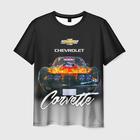 Мужская футболка 3D с принтом Американская маслкар  70 х годов Chevrolet Corvette , 100% полиэфир | прямой крой, круглый вырез горловины, длина до линии бедер | 