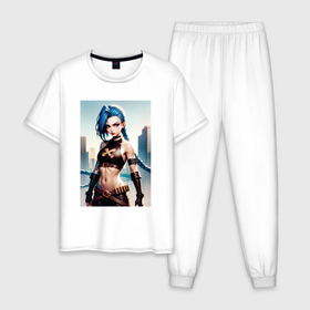 Мужская пижама хлопок с принтом JINX  Arcane League Of Legends в Екатеринбурге, 100% хлопок | брюки и футболка прямого кроя, без карманов, на брюках мягкая резинка на поясе и по низу штанин
 | 
