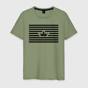 Мужская футболка хлопок с принтом Полосатая с короной в Екатеринбурге, 100% хлопок | прямой крой, круглый вырез горловины, длина до линии бедер, слегка спущенное плечо. | 