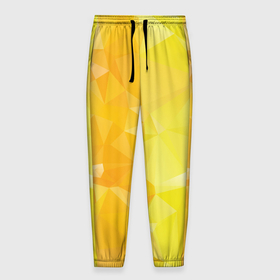 Мужские брюки 3D с принтом Желтые, зеленые и оранжевые многоугольники в Курске, 100% полиэстер | манжеты по низу, эластичный пояс регулируется шнурком, по бокам два кармана без застежек, внутренняя часть кармана из мелкой сетки | Тематика изображения на принте: 