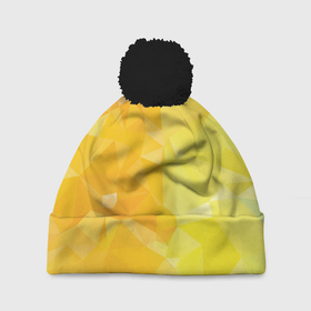 Шапка 3D c помпоном с принтом Желтые, зеленые и оранжевые многоугольники в Тюмени, 100% полиэстер | универсальный размер, печать по всей поверхности изделия | Тематика изображения на принте: 