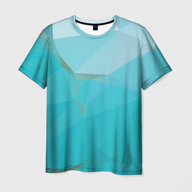 Мужская футболка 3D с принтом Бирюзово голубые многоугольники в Тюмени, 100% полиэфир | прямой крой, круглый вырез горловины, длина до линии бедер | Тематика изображения на принте: 