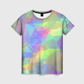 Женская футболка 3D с принтом Многоцветные переливающиеся многоугольники в Белгороде, 100% полиэфир ( синтетическое хлопкоподобное полотно) | прямой крой, круглый вырез горловины, длина до линии бедер | 