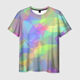 Мужская футболка 3D с принтом Многоцветные переливающиеся многоугольники в Белгороде, 100% полиэфир | прямой крой, круглый вырез горловины, длина до линии бедер | 