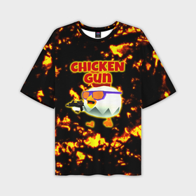 Мужская футболка oversize 3D с принтом Chicken Gun на фоне огня в Тюмени,  |  | 