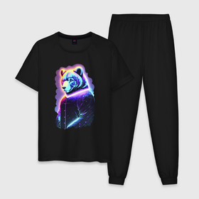 Мужская пижама хлопок с принтом Glowing bear   neural network в Петрозаводске, 100% хлопок | брюки и футболка прямого кроя, без карманов, на брюках мягкая резинка на поясе и по низу штанин
 | 