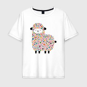 Мужская футболка хлопок Oversize с принтом Цветная овечка в Белгороде, 100% хлопок | свободный крой, круглый ворот, “спинка” длиннее передней части | 