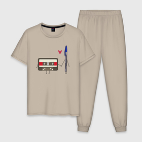 Мужская пижама хлопок с принтом Кассета и ручка в Кировске, 100% хлопок | брюки и футболка прямого кроя, без карманов, на брюках мягкая резинка на поясе и по низу штанин
 | 