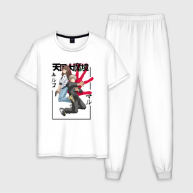 Мужская пижама хлопок с принтом Мару и Кируко   Аниме Великая небесная стена в Курске, 100% хлопок | брюки и футболка прямого кроя, без карманов, на брюках мягкая резинка на поясе и по низу штанин
 | 