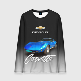 Мужской лонгслив 3D с принтом Синий Chevrolet Corvette 70 х годов в Тюмени, 100% полиэстер | длинные рукава, круглый вырез горловины, полуприлегающий силуэт | 