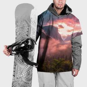 Накидка на куртку 3D с принтом Далёкие горы и туман в Тюмени, 100% полиэстер |  | Тематика изображения на принте: 