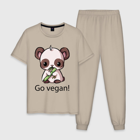 Мужская пижама хлопок с принтом Go vegan   motto в Новосибирске, 100% хлопок | брюки и футболка прямого кроя, без карманов, на брюках мягкая резинка на поясе и по низу штанин
 | 