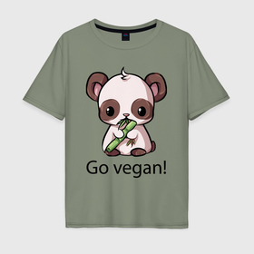 Мужская футболка хлопок Oversize с принтом Go vegan   motto в Новосибирске, 100% хлопок | свободный крой, круглый ворот, “спинка” длиннее передней части | 