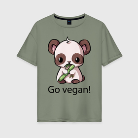 Женская футболка хлопок Oversize с принтом Go vegan   motto в Новосибирске, 100% хлопок | свободный крой, круглый ворот, спущенный рукав, длина до линии бедер
 | 
