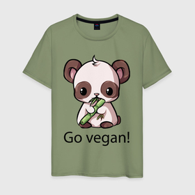 Мужская футболка хлопок с принтом Go vegan   motto в Тюмени, 100% хлопок | прямой крой, круглый вырез горловины, длина до линии бедер, слегка спущенное плечо. | 
