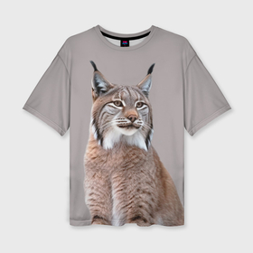 Женская футболка oversize 3D с принтом Рысь дикая кошка ,  |  | 