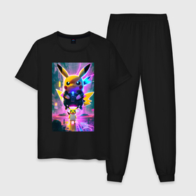 Мужская пижама хлопок с принтом Stand of Pikachu   city fantasy , 100% хлопок | брюки и футболка прямого кроя, без карманов, на брюках мягкая резинка на поясе и по низу штанин
 | Тематика изображения на принте: 