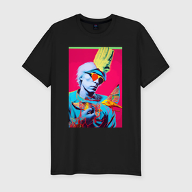 Мужская футболка хлопок Slim с принтом Andy Warhol   self portrait , 92% хлопок, 8% лайкра | приталенный силуэт, круглый вырез ворота, длина до линии бедра, короткий рукав | 