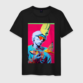 Мужская футболка хлопок с принтом Andy Warhol   self portrait в Новосибирске, 100% хлопок | прямой крой, круглый вырез горловины, длина до линии бедер, слегка спущенное плечо. | 